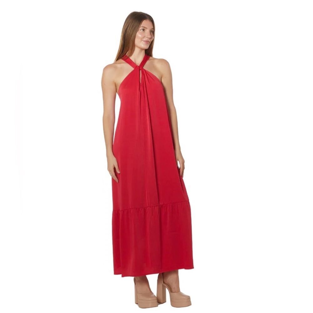 Taylor Tillman Angelique Elegant Halter Dress In Cherry S